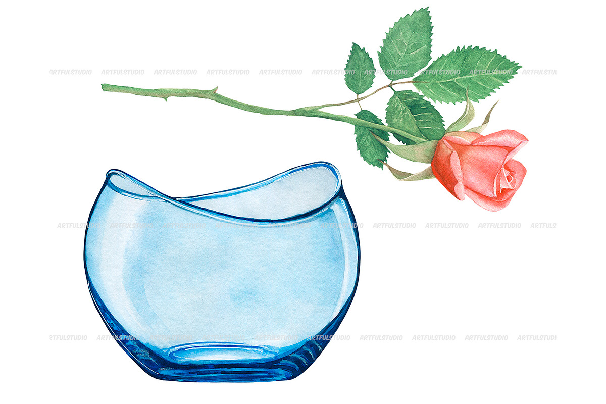 Watercolor glass vases clipart set, an Illustration by ArtfulStudio (Photo 7 of 9)