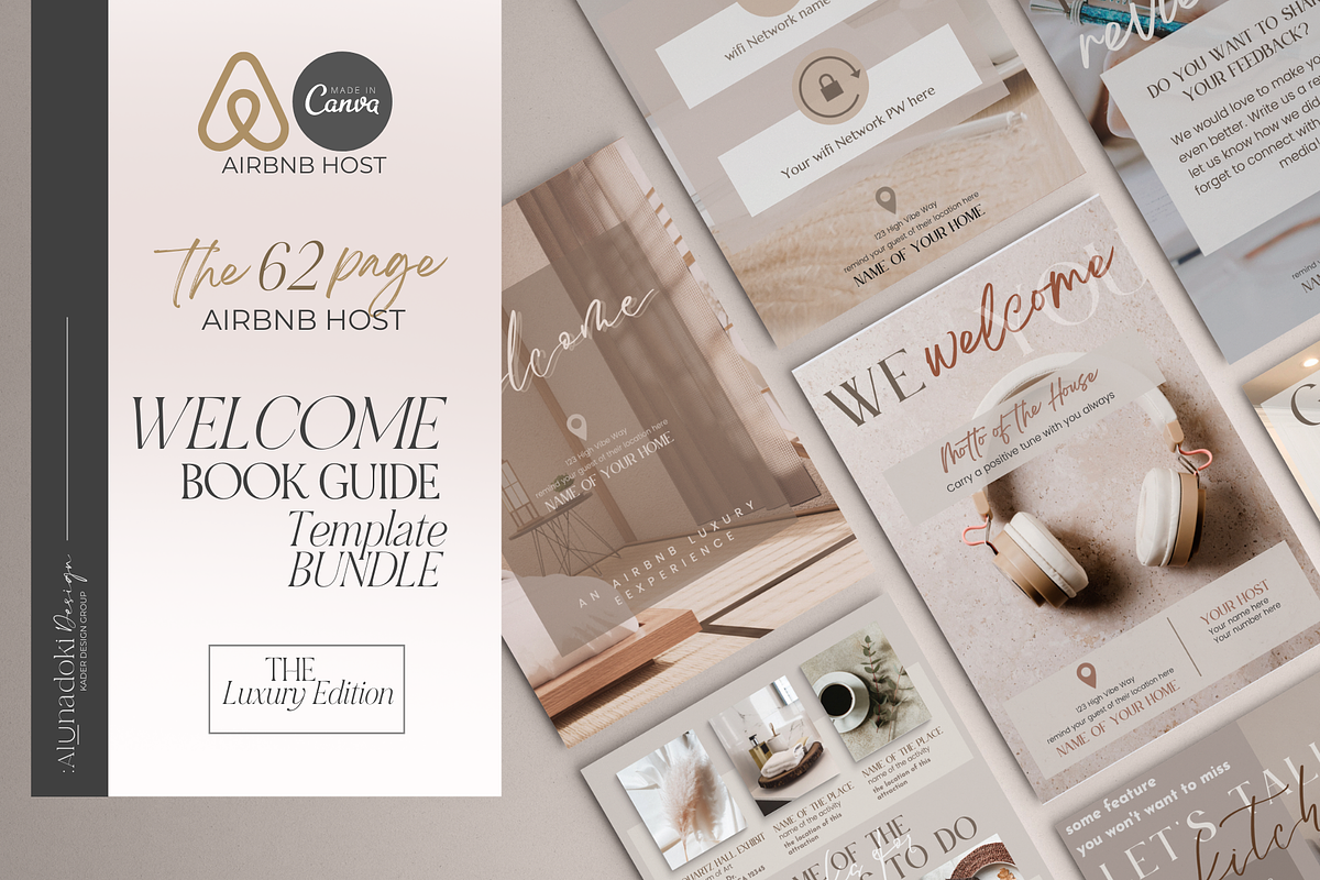 Airbnb Canva Welcome Book Guide, a Social Media Template by ALunadoki Design (Photo 1 of 8)