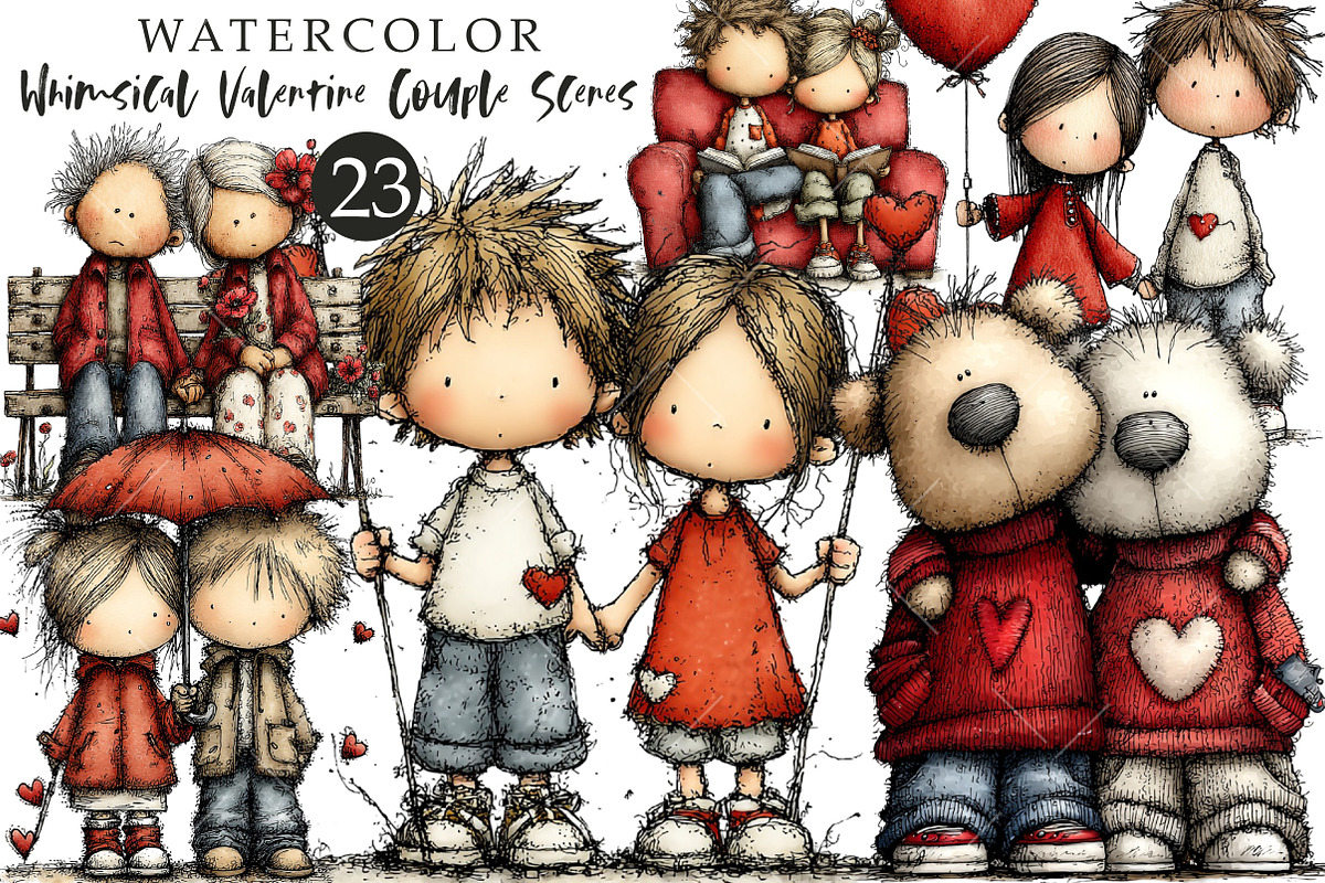 Whimsical Valentine Couple Clipart, an Illustration by OK Design (Photo 1 of 6)