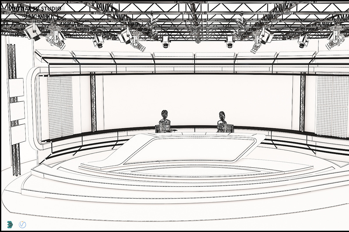 Virtual TV Studio News Set 35, an Architecture 3D Model by akerStudio (Photo 7 of 39)