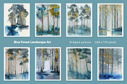 Blue Forest Landscape Art, a Decorative Illustration by Housui Patterns (Thumbnail 2 of 12)