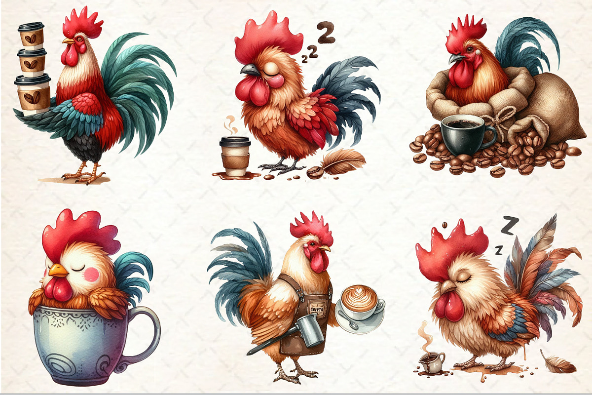 Quirky Rooster with Coffee Clipart, an Illustration by Rose Art (Photo 3 of 7)