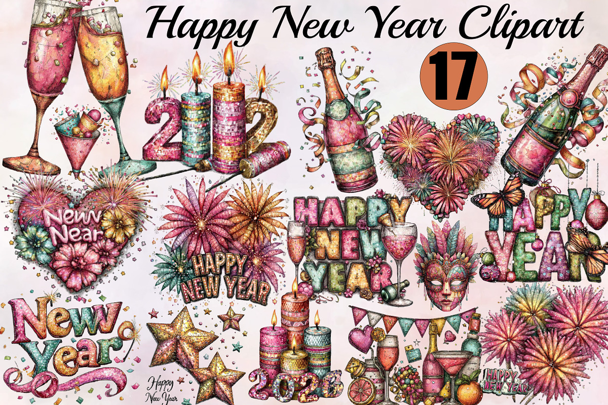 Happy New Year Clipart PNG Clipart B, an Illustration by SVGArt (Photo 1 of 8)