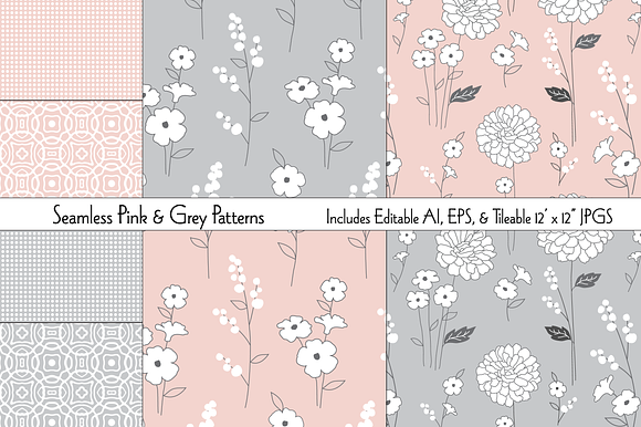 Seamless Pink & Grey Patterns preview 5