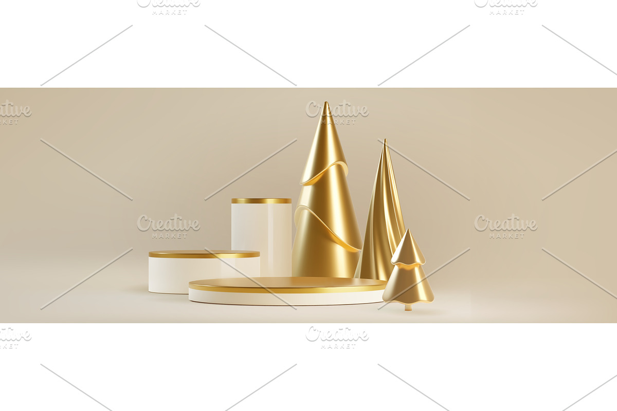 Xmas display composition with golden, an Object Illustration by art PVP - market