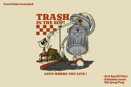 Trash Can with Cat Throwing Garbage