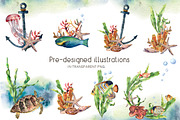 Underwater ocean watercolor clipart, an Animal Illustration by Yuliya Derbisheva (Thumbnail 5 of 10)