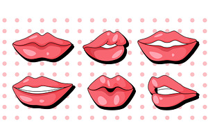 Red retro sexy mouth expressions, an Illustration by art PVP - market