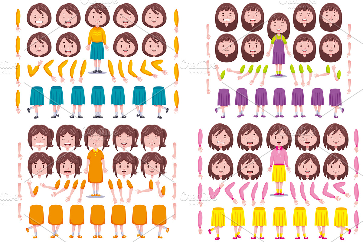 Front View Cute Girl Characters Pack, an Object Graphic by MEDZ (Photo 1 of 5)