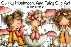 Quirky Mushroom And Fairy Clip Art, an Illustration by Daily.Designs