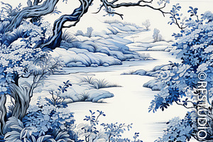 CALM SCENERY. Toile De Jouy Seamless