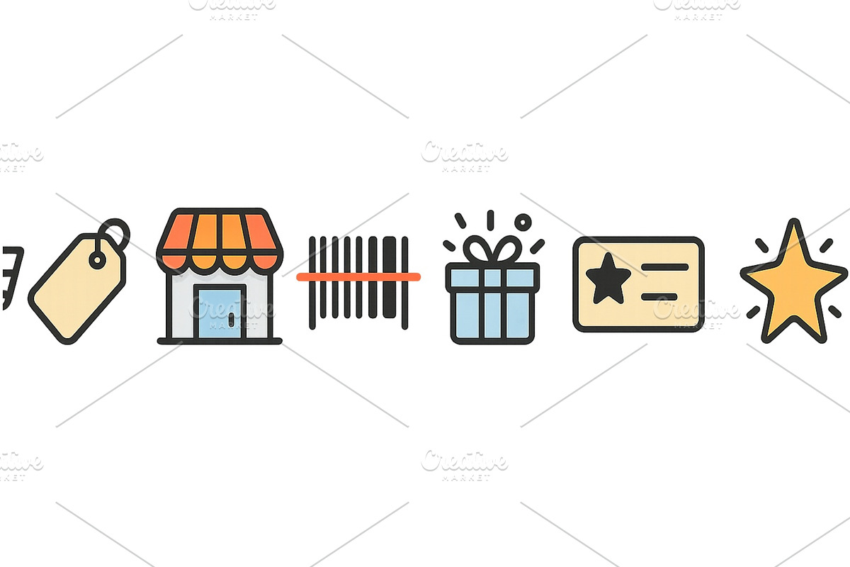 Colorful icons representing shopping, an Object Illustration by ZinetroN