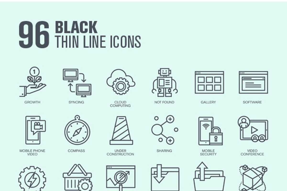 Thin Line Icons Set for Technology preview 3