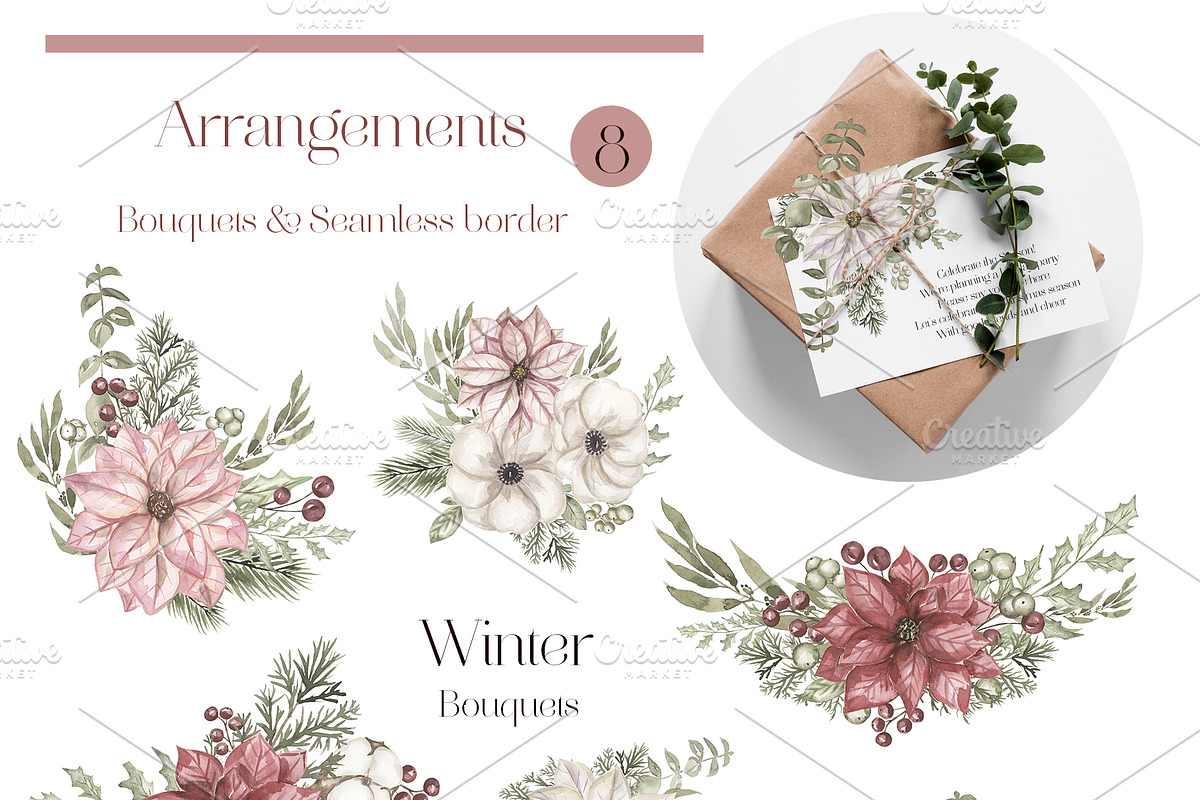 Watercolor Winter Florals Collection, a Decorative Illustration by MayaNavits (Photo 2 of 10)