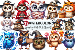 Halloween Spooky Cute Owl Clipart, an Illustration by Rose Art