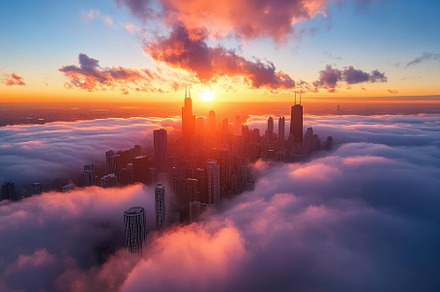 City in the clouds illuminated by a, a Photo by Iftikhar Alam