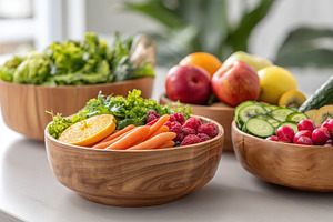 Fresh fruits and vegetables on kitchen counter, a Food & Drink Photo by AlyaAnd