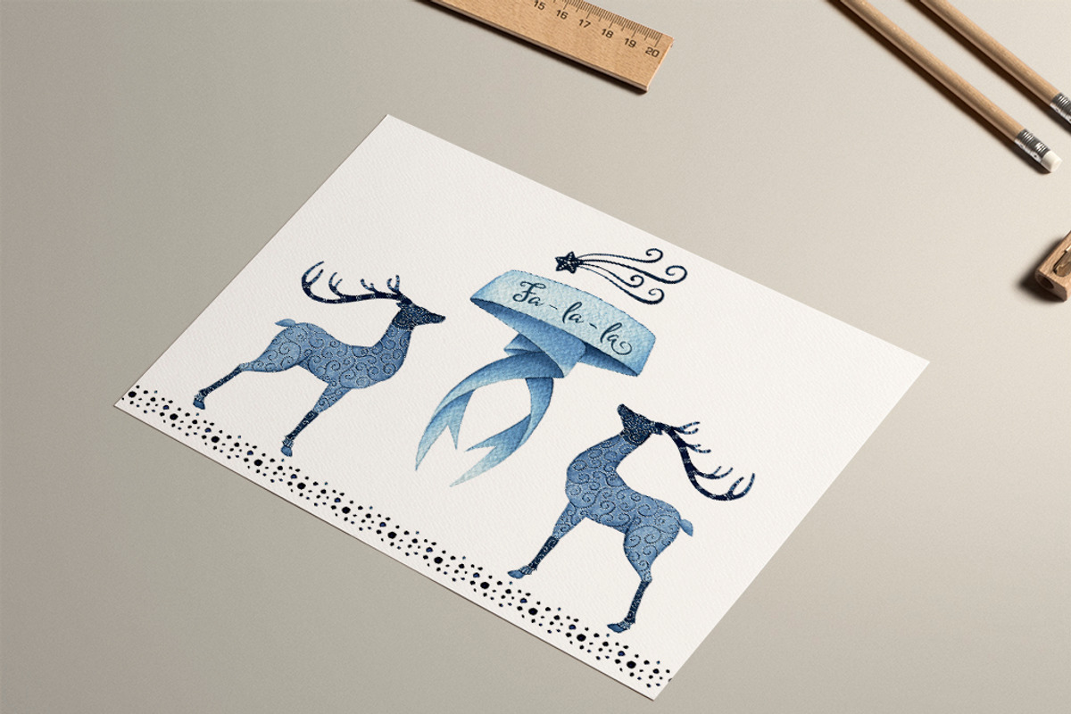 Fa-la-la Indigo Christmas Set, an Illustration by Watercolor Nomads (Photo 3 of 3)