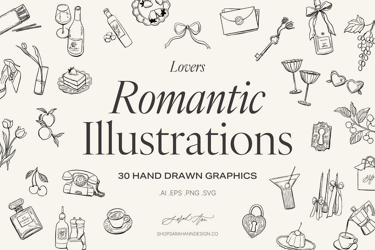 Lovers: Romantic Illustrations, an Object Graphic by Sarah Ann Design (Photo 1 of 7)