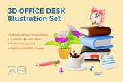 3d Office Desk Illustration Set, an Object Graphic by 35lab (Thumbnail 1 of 7)