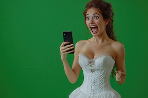 Excited young woman in white corset, a Photo by Pavel_design