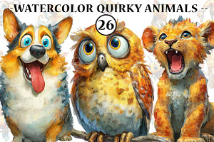 Watercolor Quirky animals Clipart, an Illustration by CreationArt