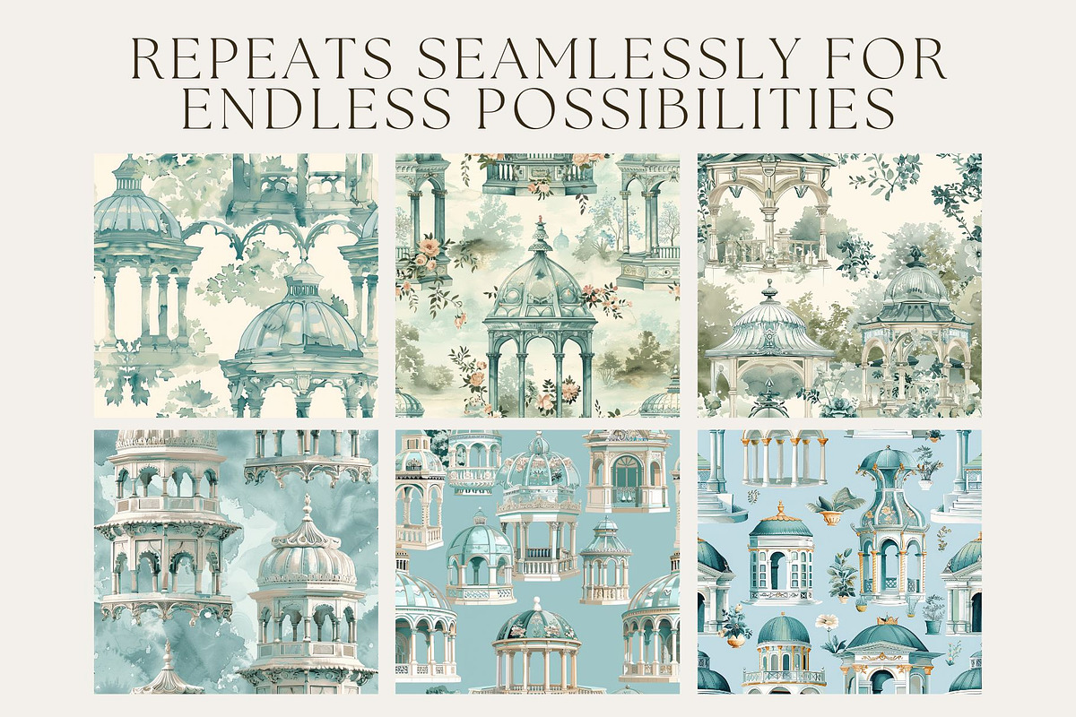 8 Vintage Pavilions Gazebos Patterns, a Pattern Graphic by Inknfolly
