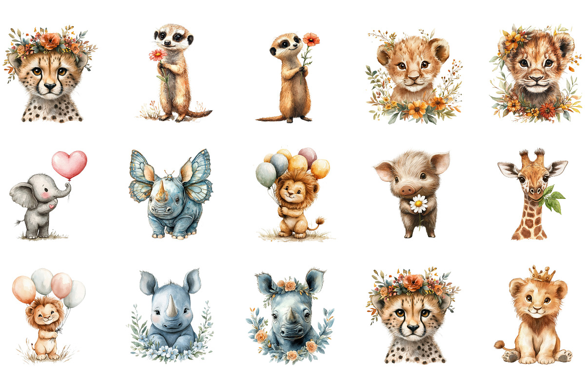 Cute Safari Animals, an Illustration by Designking (Photo 3 of 5)