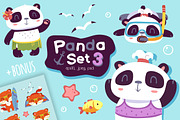 NEW Cartoon panda set 3 (+BONUS), an Animal Illustration by SunnyWS (Thumbnail 1 of 6)