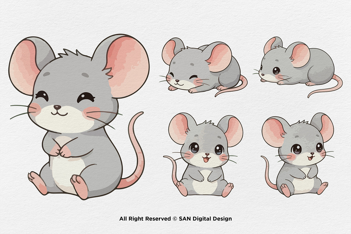 15 Bundle Watercolor Baby Mouse Grey, an Animal Illustration by Morspective (Photo 5 of 8)