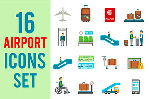 16 Airport Travel Icons Set