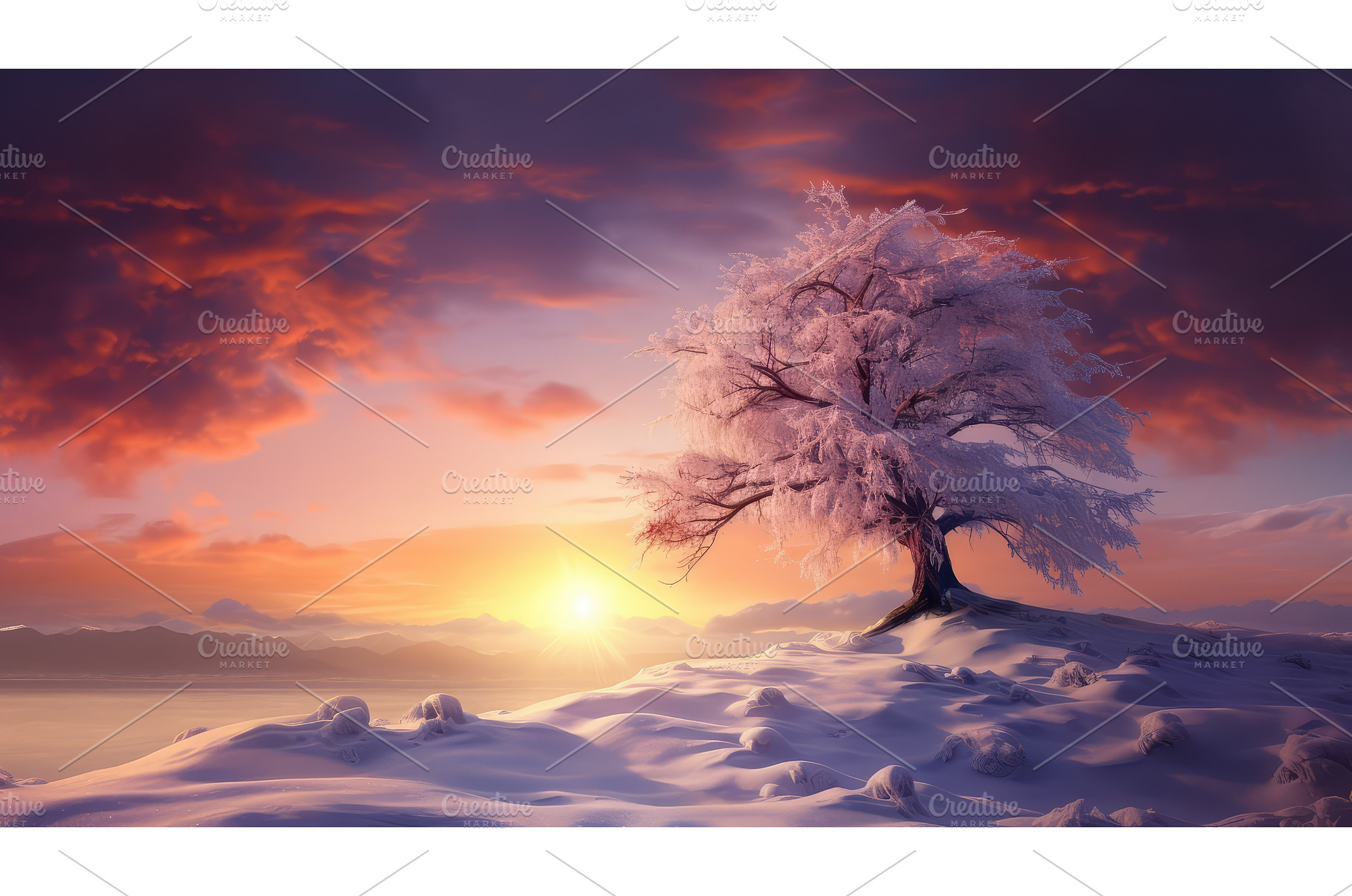sunlight snow tree ai generated, a Nature Photo by pikepicture