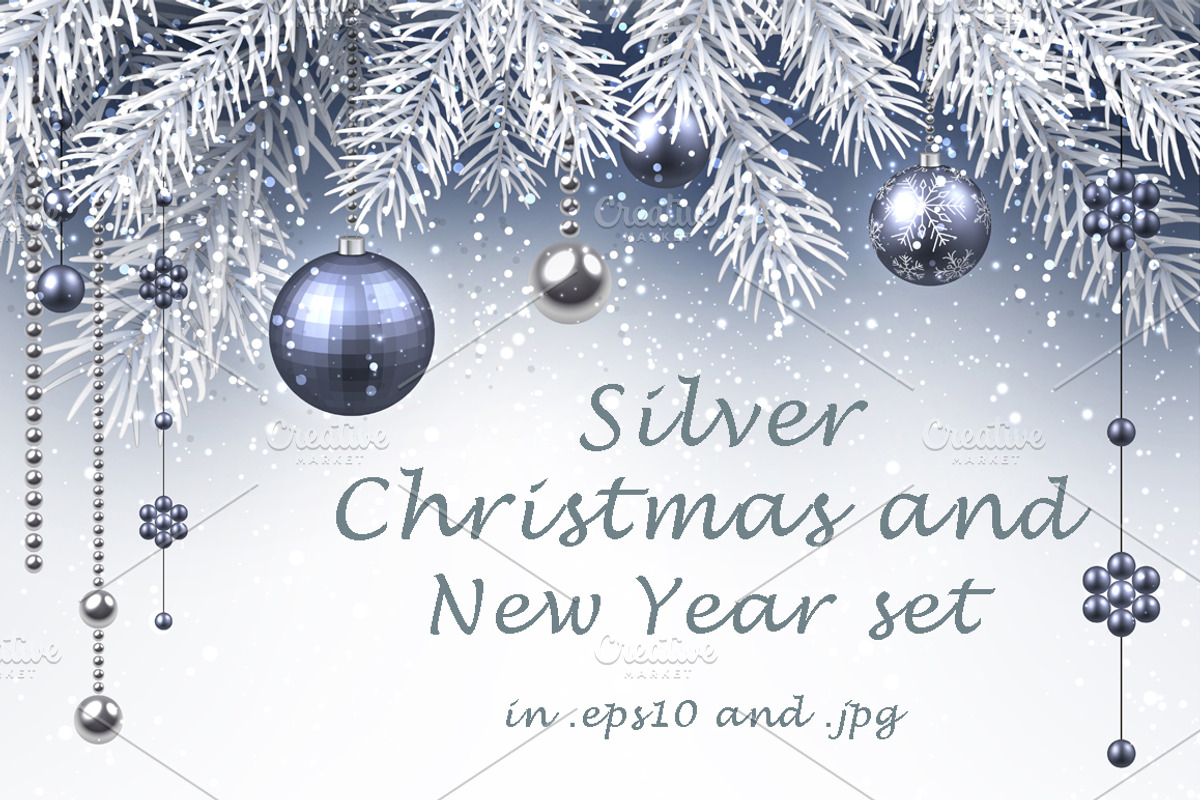 Silver Christmas and New Year set, a Decorative Illustration by Vjom (Photo 1 of 4)