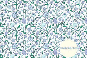 Blue Green Ditsy Boho Floral Pattern