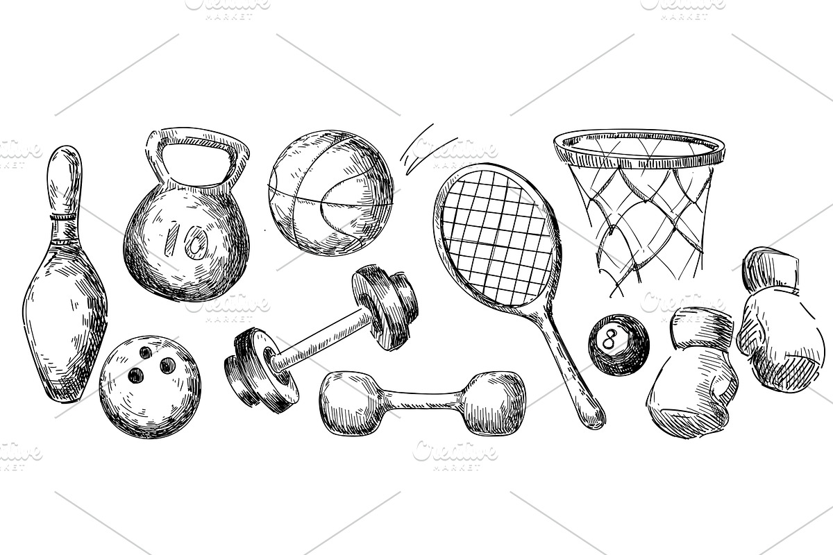 Vintage sports gear sketch set, a Sport Illustration by art PVP - market