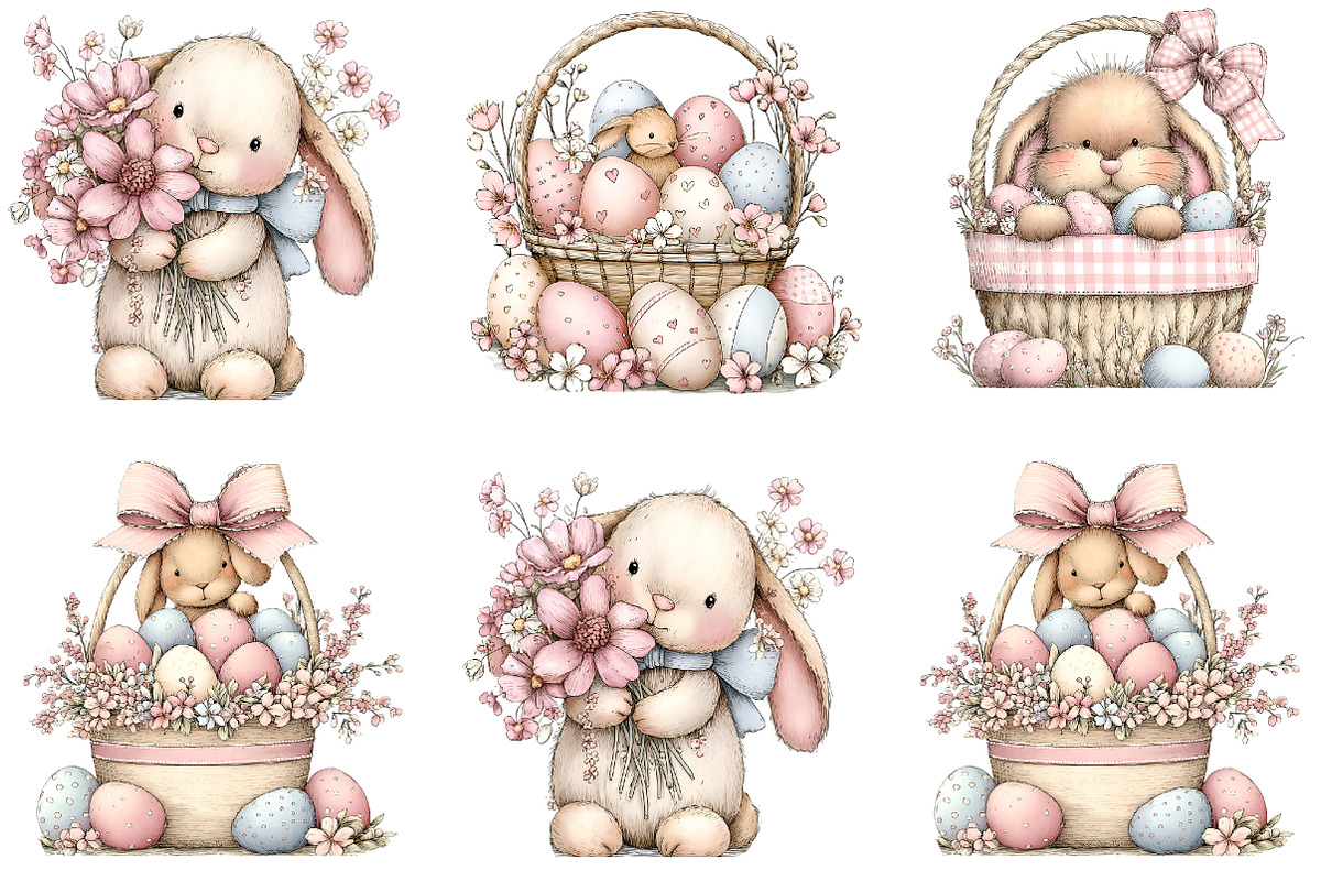 Watercolor Easter Bunny Clipart Bund, an Illustration by GatewayDesign (Photo 2 of 11)