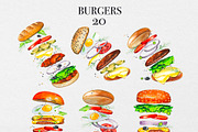 Watercolor Burgers Clipart, a Food Illustration by DiashaArt (Thumbnail 4 of 5)