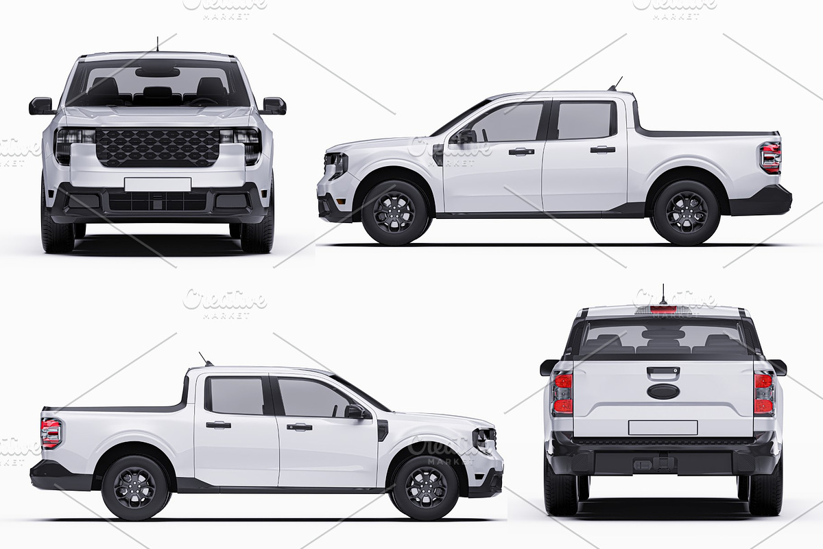 2025 Compact Pickup Truck Mockup Set, an Advertising Mockup by Halal Graphic Studio (Photo 14 of 16)