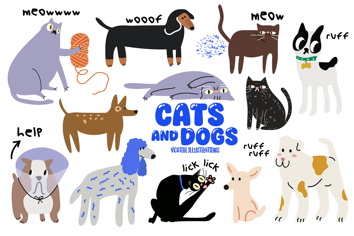 Cats and dogs vector illustrations, an Animal Illustration by Luamor (Photo 1 of 15)
