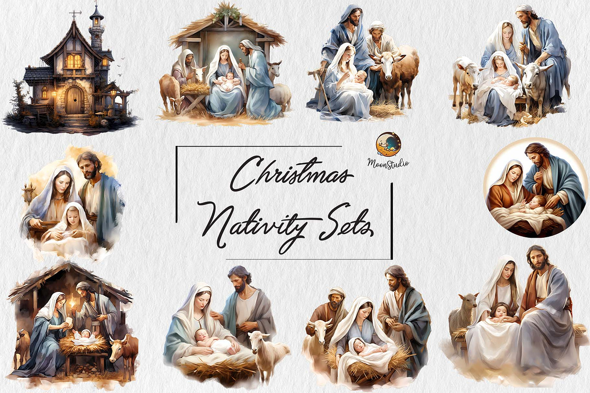 Christmas Nativity Sets Clipart Bund, an Illustration by Moon Studio (Photo 1 of 7)