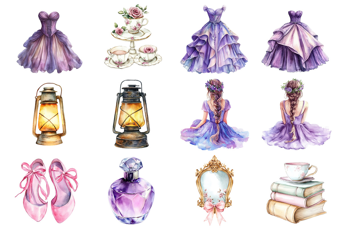 Watercolor Modern Rapunzel Clipart, a Seasonal Illustration by CitraGraphics (Photo 3 of 6)