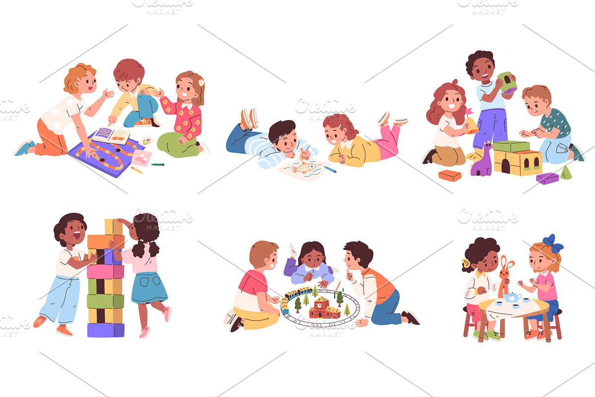 Children playing toys together. Kid, a Person Illustration by Stock-Smart-Start