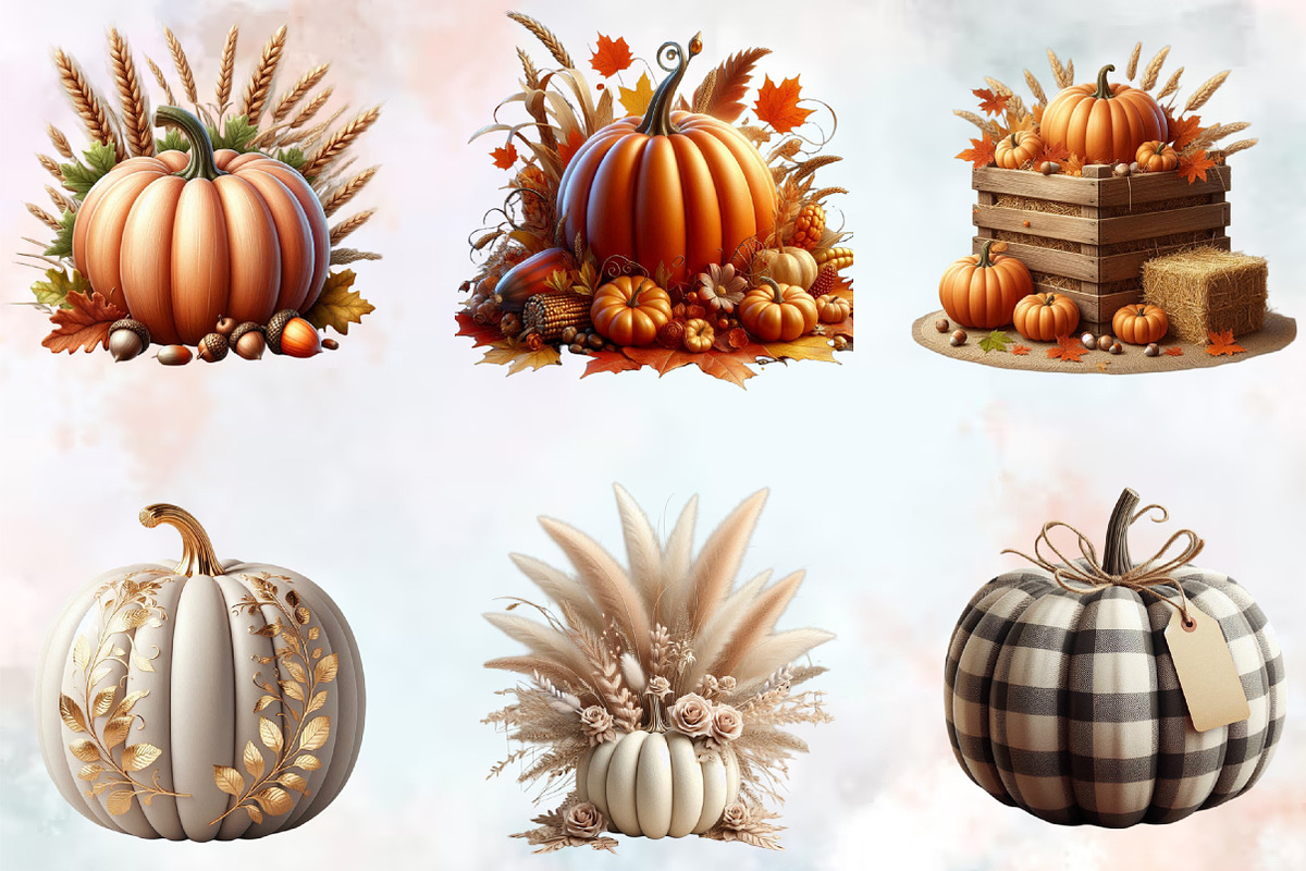 Watercolor Autumn Pumpkin Clipart Bu, an Illustration by SVGArt (Photo 8 of 8)