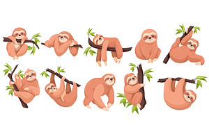 Cartoon sloths. Cute sloth lazy, an Animal Illustration by Stock-Smart-Start