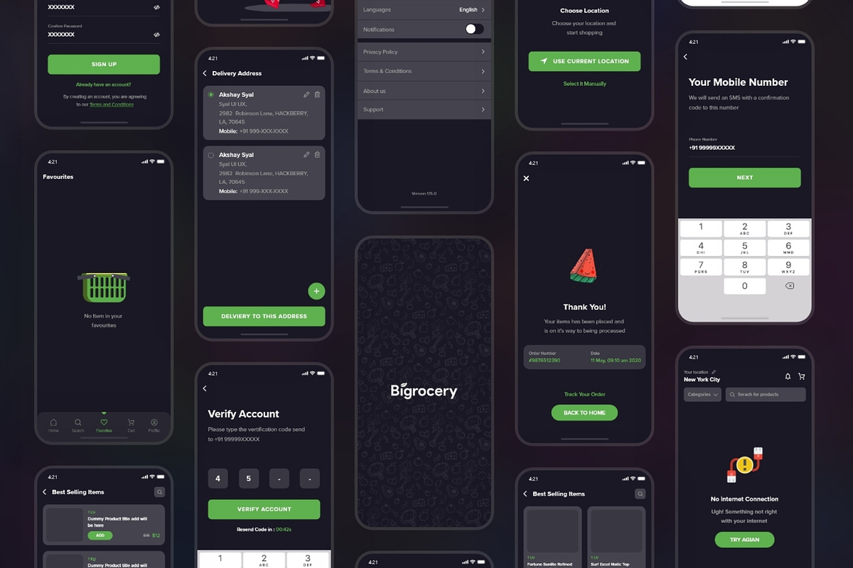 Bigrocery Dark UI Kit for Grocery, a Wireframe Template by SyalUIUX (Photo 5 of 7)