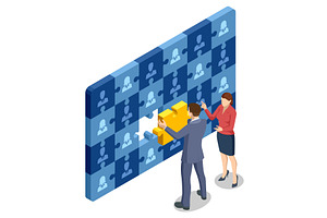 Isometric Business Puzzle. Teamwork, a Person Illustration by Golden Sikorka