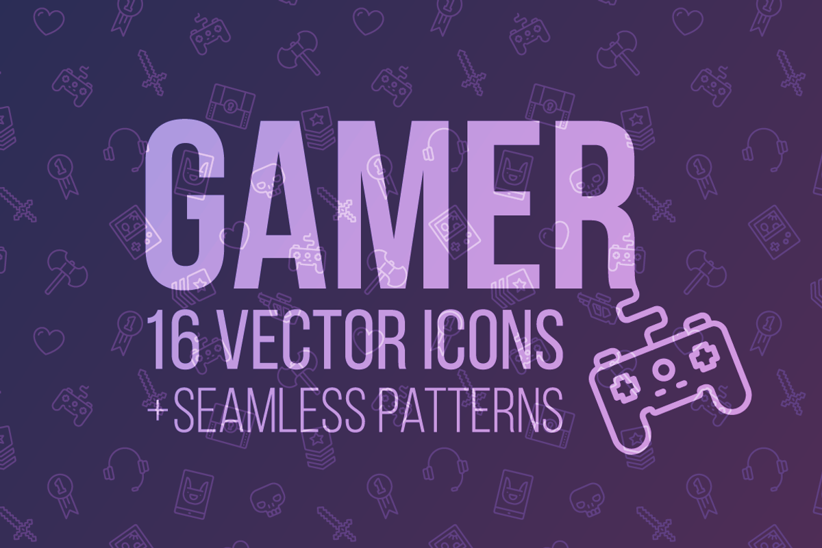 GAMER: icons and patterns, an Outline Icon by chewkotski (Photo 1 of 6)