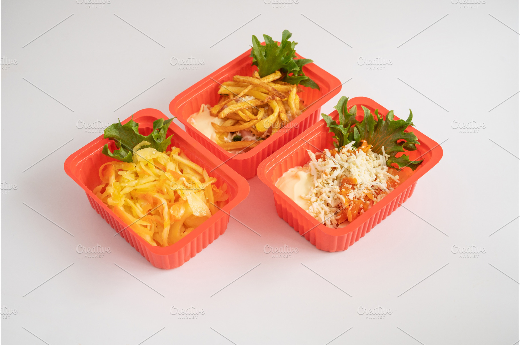 Assorted Salads and Fries in Red, a Food & Drink Photo by Jan Jack Russo Media