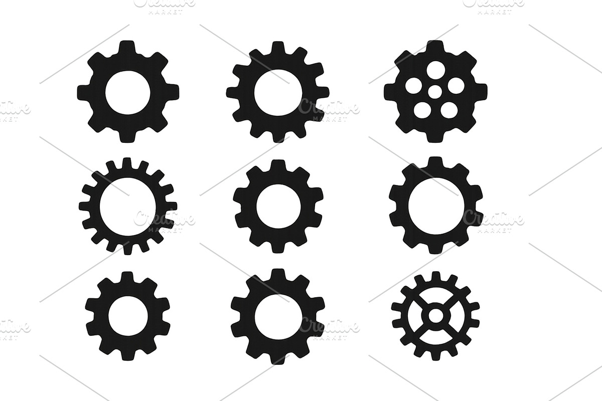 Various black gear and cog designs, an Illustration by ZinetroN