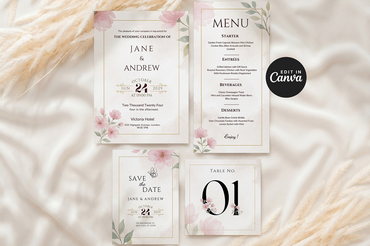 Pink Floral Wedding Invitation Suite, an Invitation Template by Arslan (Photo 3 of 6)